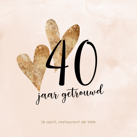 40 jaar getrouwd roze watercolor goudpoeder hartjes