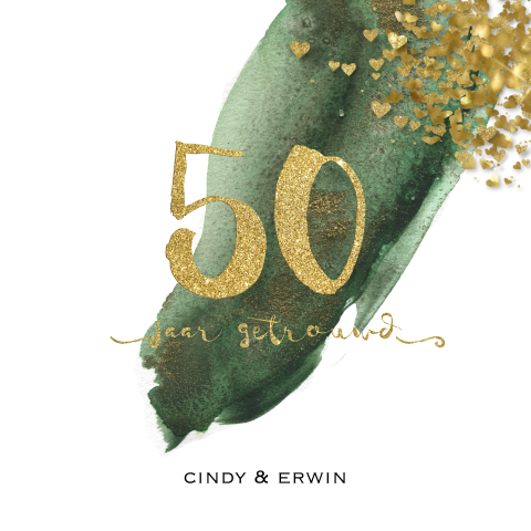 Feestelijke gouden huwelijksuitnodiging confetti hartjes