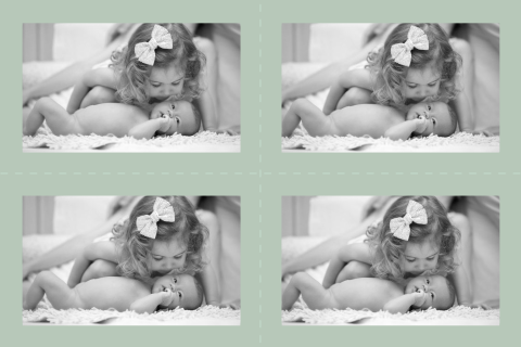 DIY foto labeltje 4 gelijke fotos in pastel groen