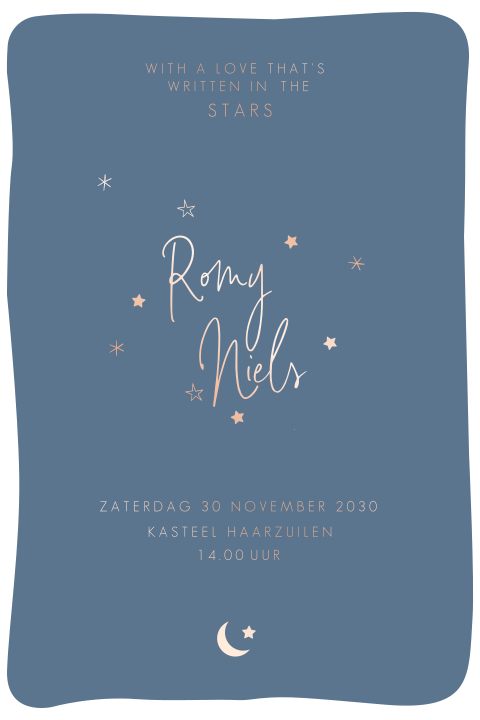 Trouwkaart in originele vorm met sterren en maan