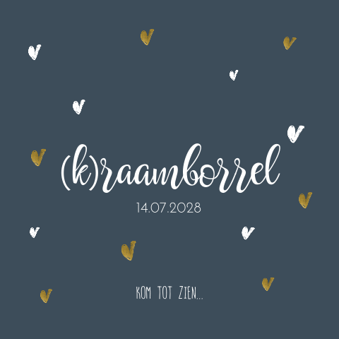 Donkerblauwe kraamborrel jongen goudlook hartjes