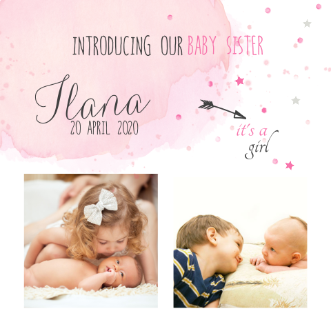 Hip enkele foto collage kaart zusje watercolor en roze