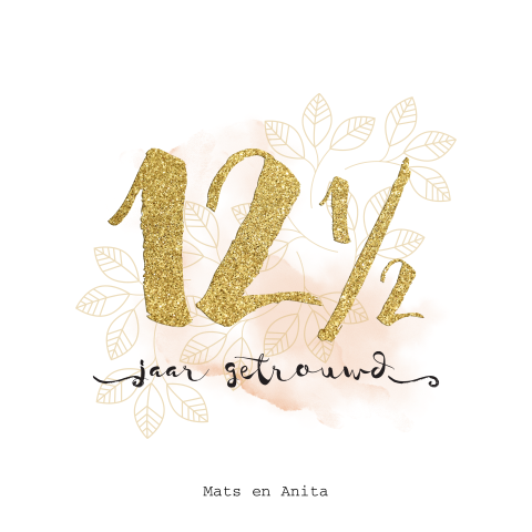 12,5 jarig huwelijksjubileum uitnodiging met watercolor en goud look