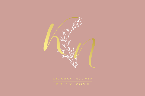 Minimalistische trouwkaart takje en rose kleur