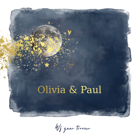 Donkerblauwe trouwkaart maan foliedruk