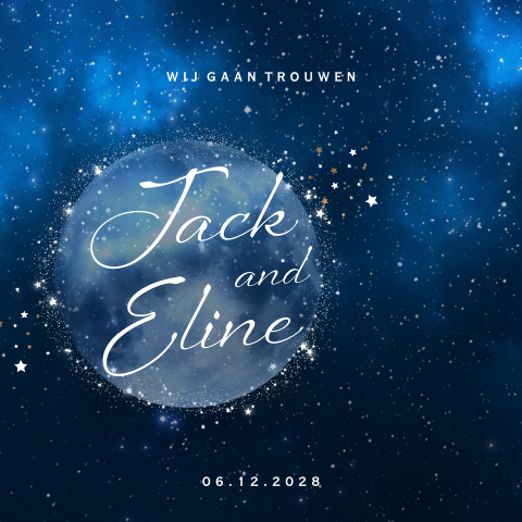 Romantische midnight trouwkaart met sterrenhemel en maan