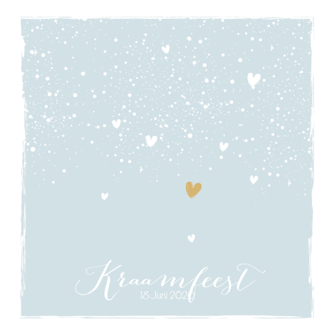 Stijlvol lichtblauw babyborrel kaartje zacht blauw en wit