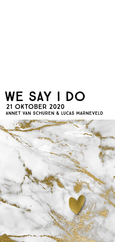 Luxueus chice trouwkaart met marmerprint en icoontjes