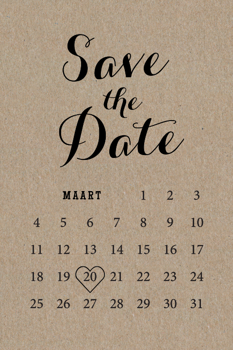 Moderne save the date gedrukt op echt kraft papier