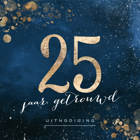 Watercolor uitnodiging jubileum 25 blauw goud look kleur