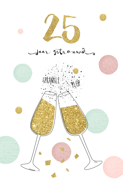 Feestelijke uitnodiging 25 jaar getrouwd champagne glazen