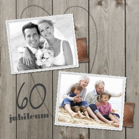 60 jarig foto huwelijksjubileum kaart hout en linnen