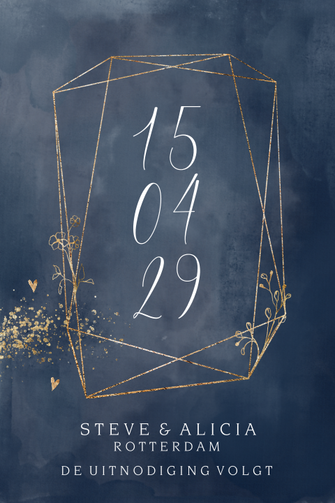 Navy blue enkele save the date donker blauw aquarel