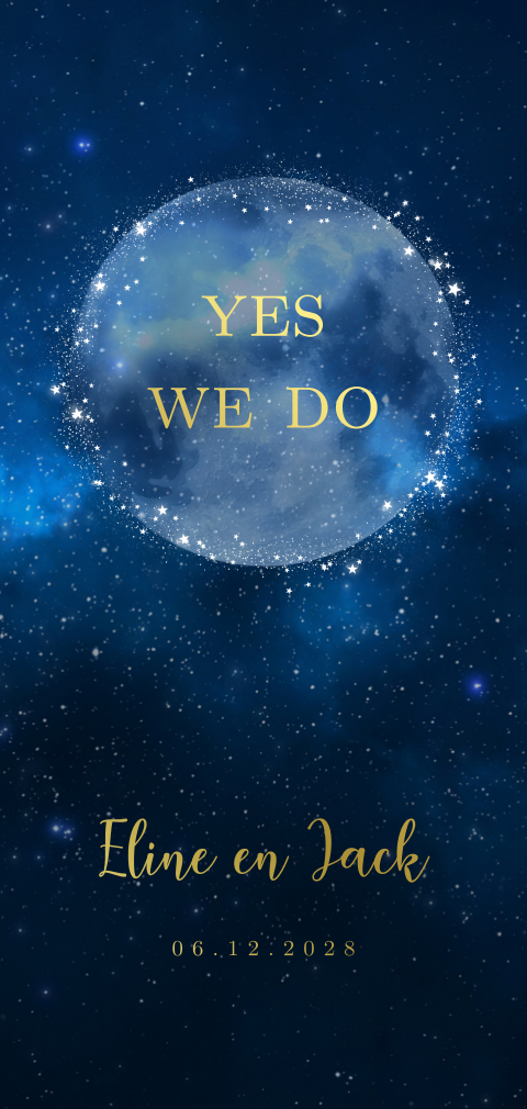 Ddubbel langwerpige trouwkaart starry night blauw