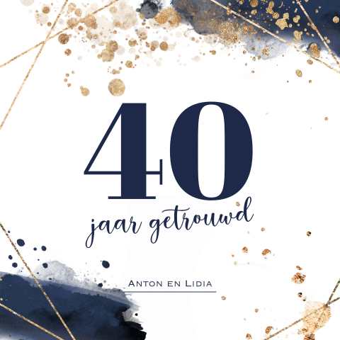 Watercolor uitnodiging jubileum blauw 40 goud look
