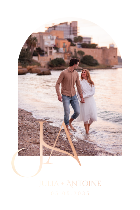 Chique trouwkaart met foto en foliedruk