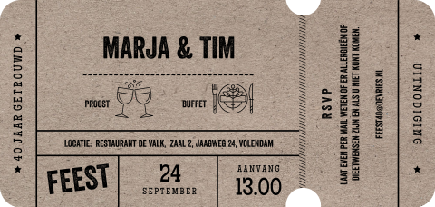 Jubileum 40 jaar ticket met stans kraft look festival