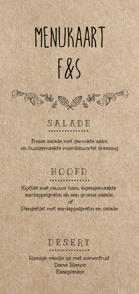 Enkele menukaart in kraft look met getekend blad