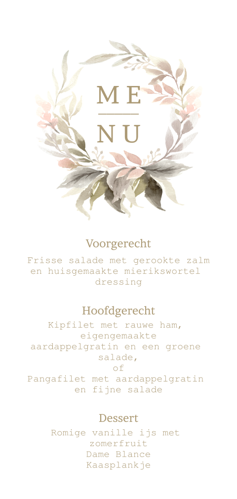 Soft flowers enkele menukaart staand zelf maken