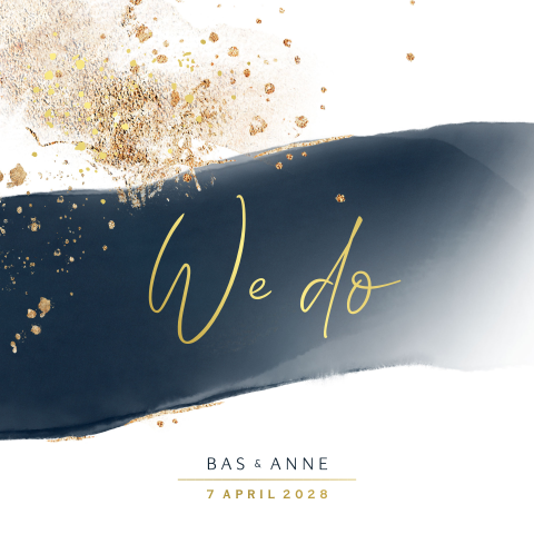 Verf brush trouwkaart met icoon en goudfolie