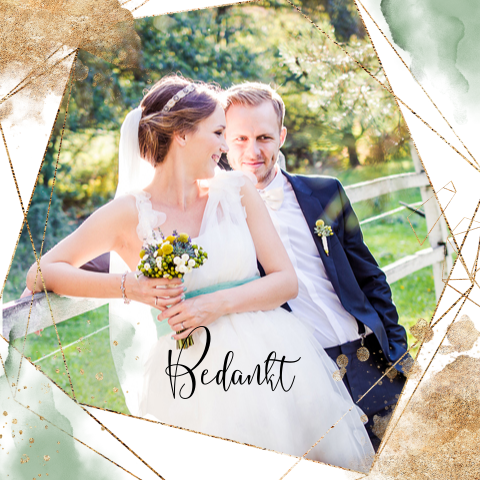 Foto bedankkaart trouwen industrieel watercolor greenery