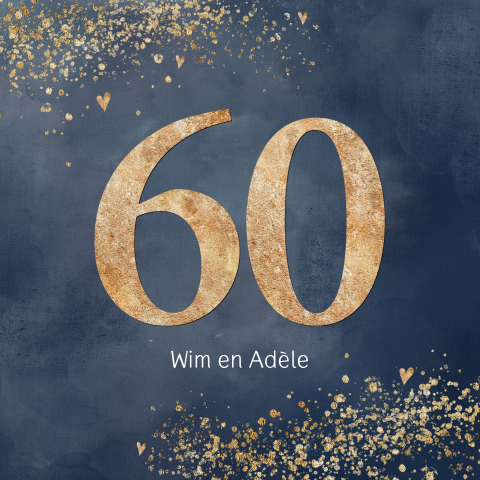 Romantische 60 jarig huwelijksjubileumkaart donker blauw