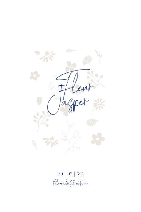 Trouwkaart met bloemen en takjes