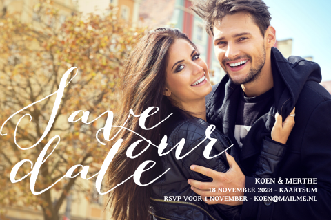 Stijlvolle save our date kaart met eigen foto
