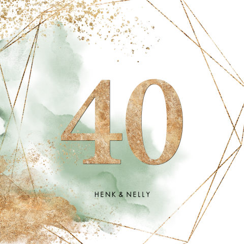 Industrieel uitnodiging 40 jaar getrouwd aquarel groen met goud look