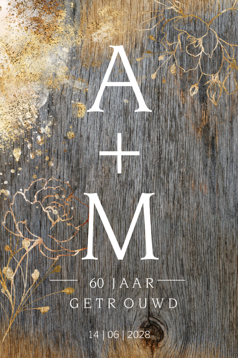 Uitnodiging huwelijksjubileum 60 houtlook goudlook