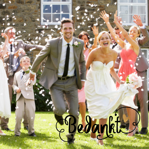 Enkele foto bedank kaart trouwen met krijtbord en hand lettering