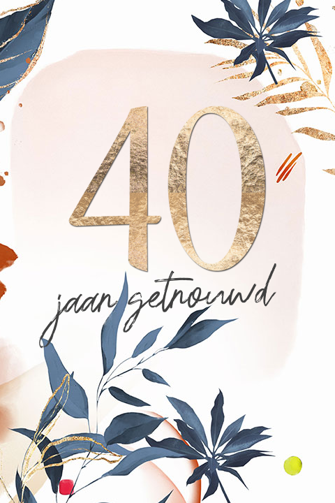 Jubileum uitnodiging 40 jaar watercolor en goudlook