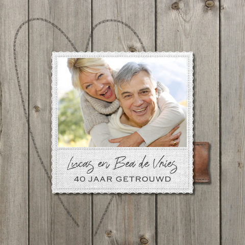 40 jarig foto huwelijksjubileum uitnodiging hout en linnen