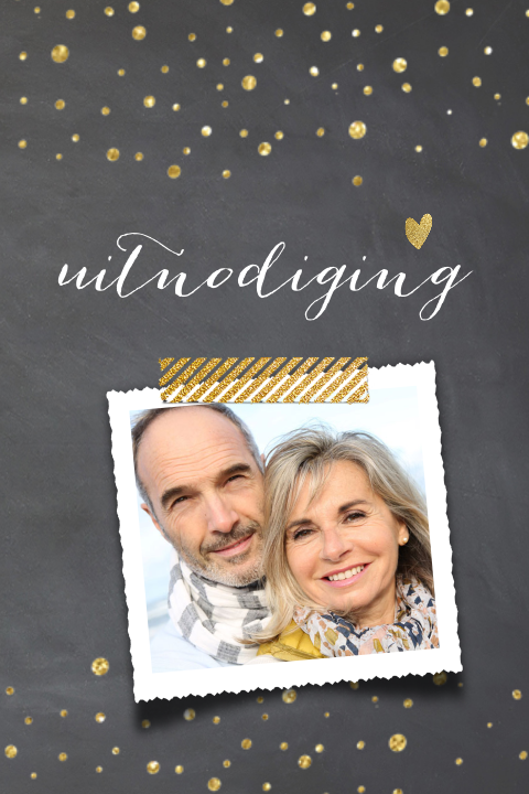 Foto uitnodiging 60 jaar huwelijk krijtbord confetti