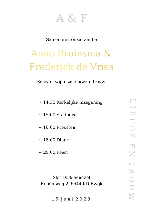 Strakke trouwkaart met lijnspel goudfolie