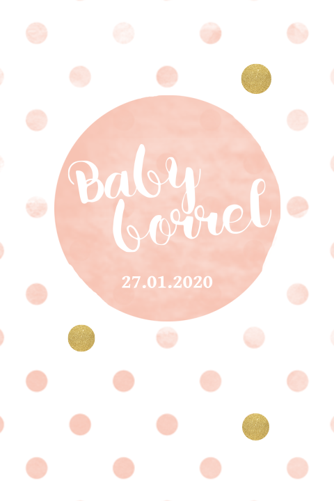 Feestelijk kraamfeestkaartje meisje stippen in aquarel peach