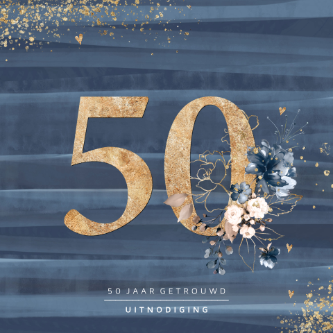 50 jaar getrouwd donkerblauw watercolor streep met bloemen