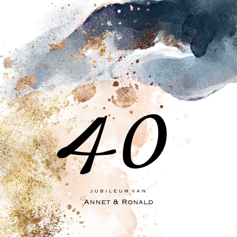 Navy blue watercolor huwelijksjubileum 40 uitnodiging blauw goudpoeder