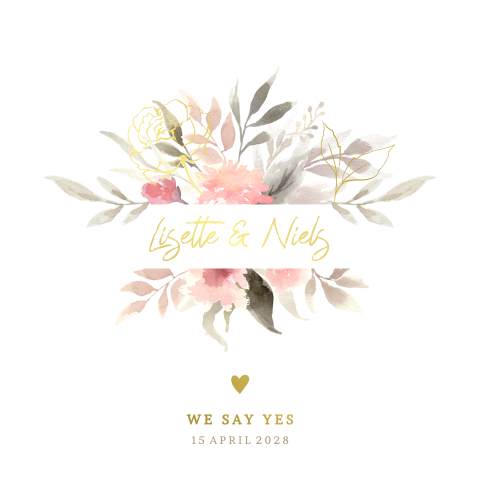 Soft boho flowers watercolor trouwkaart bloemen icoontjes