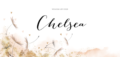 Lief geboortekaartje meisje roze paardenbloemen met fotokader