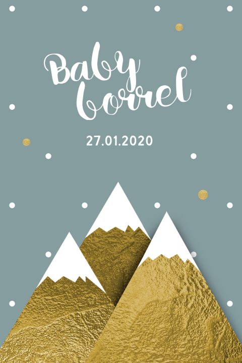 Feestelijk kraamfeestkaartje jongen stippen en mountains