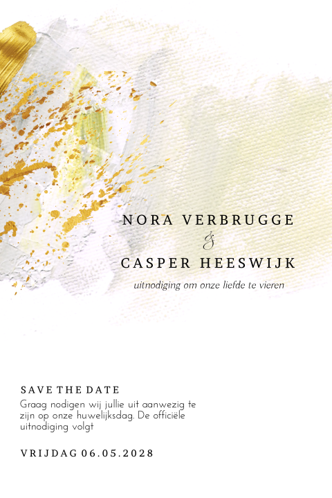 Oil painting save the date kaart goudlook