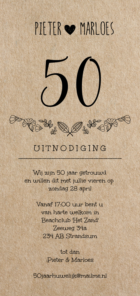 Staande kraft look 50 jaar getrouwd uitnodiging grafisch