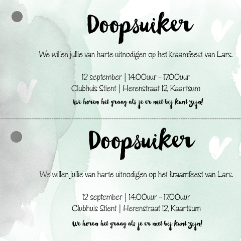 Los label doorsuiker met aquarel look voor aan je geboortekaartje