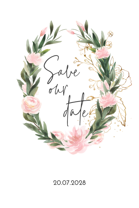 Summer Romance save our date kaart met roze bloemen en gedicht