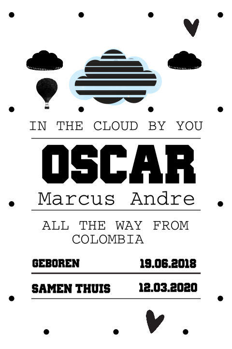 Enkel hip aankomstkaartje voor jongen zwart wit