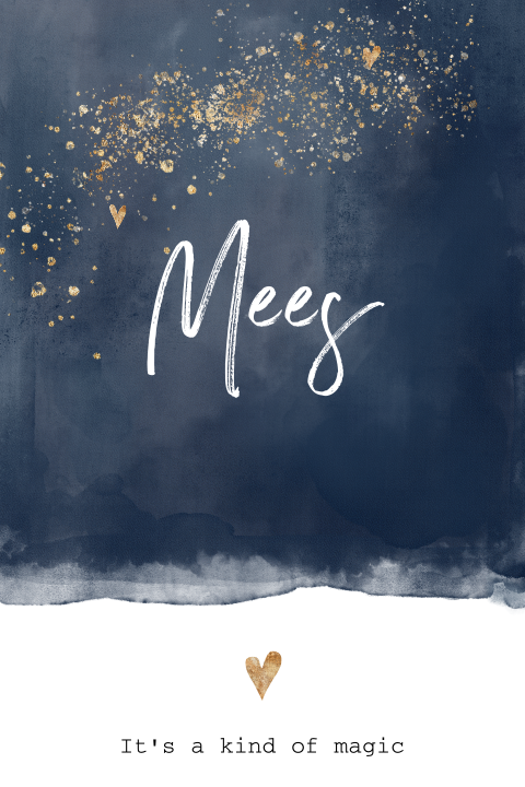 Geboortekaartje voor een broertje met donkerblauwe aquarel