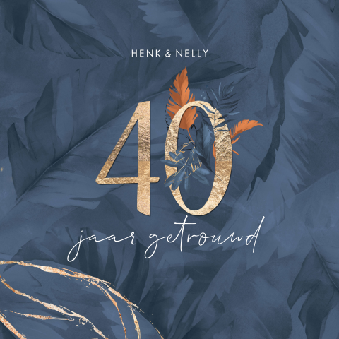 Uitnodiging 40 jaar getrouwd aquarel blad met goud look