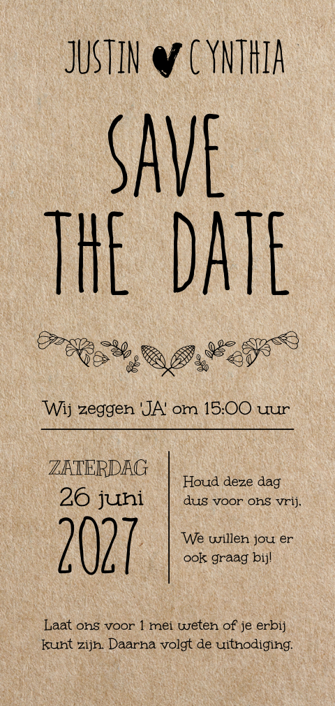 Hippe staande kraft look save the date grafisch zelf maken