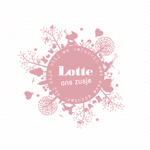 Vintage geboortekaartje voor een zusje met de Wereld van je Baby